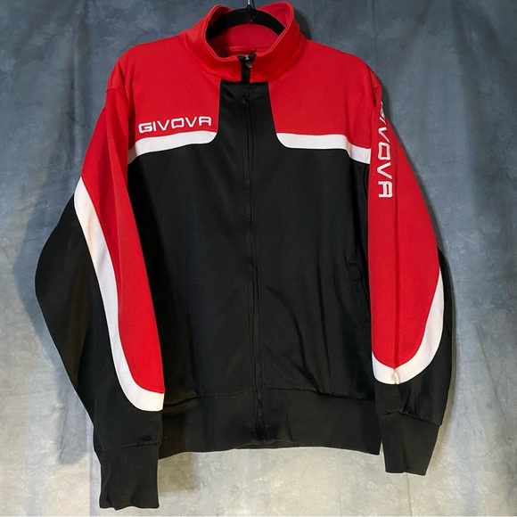 Givova Giovanni Acanfora Jacket M Black W/ Red & White Racing Stripes Full Zip - Picture 1 of 10